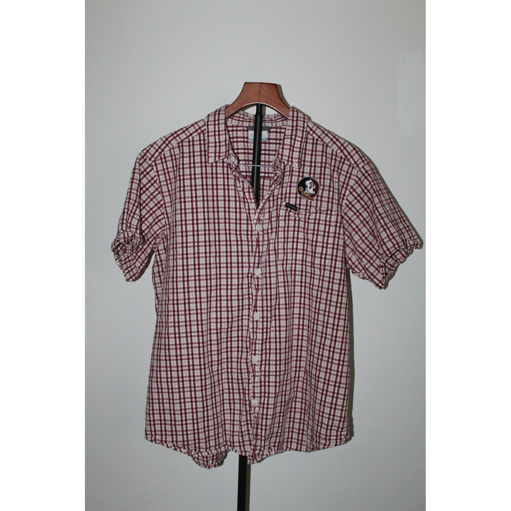 Columbia Mens Florida State Seminoles FSU Plaid Short Sleeve Button Down Shirt M